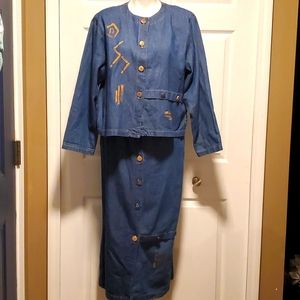 On The Rocks California Women's Denim Button-Down Long Sleeve & Skirt - Medium